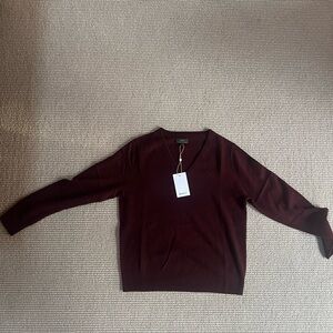 NWT Mongolian Cashmere Quince Rich Burgundy V-Neck Sweater